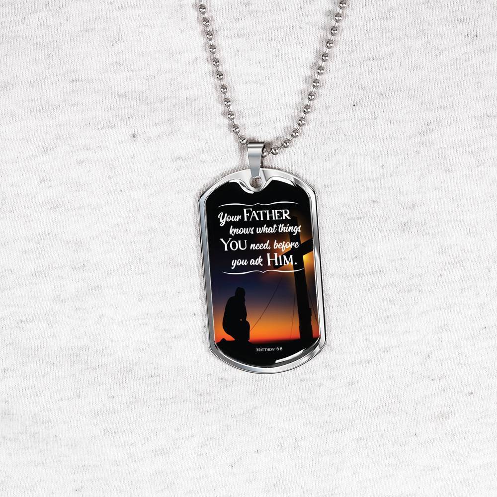 God Already Knows What You Need Christian Faith Necklace Stainless Steel or 18k Gold Dog Tag 24" Chain-Express Your Love Gifts