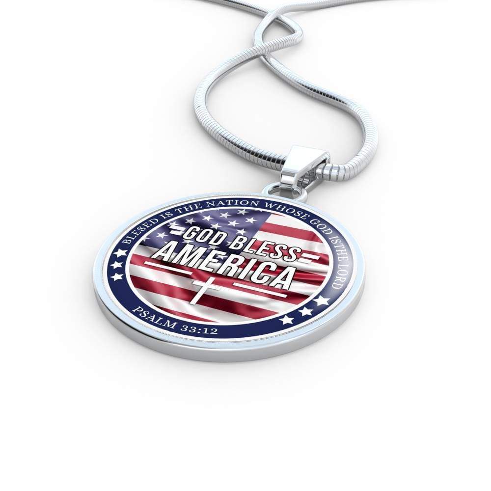 God Bless America Circle Necklace Stainless Steel 18-22" - Express Your Love Gifts