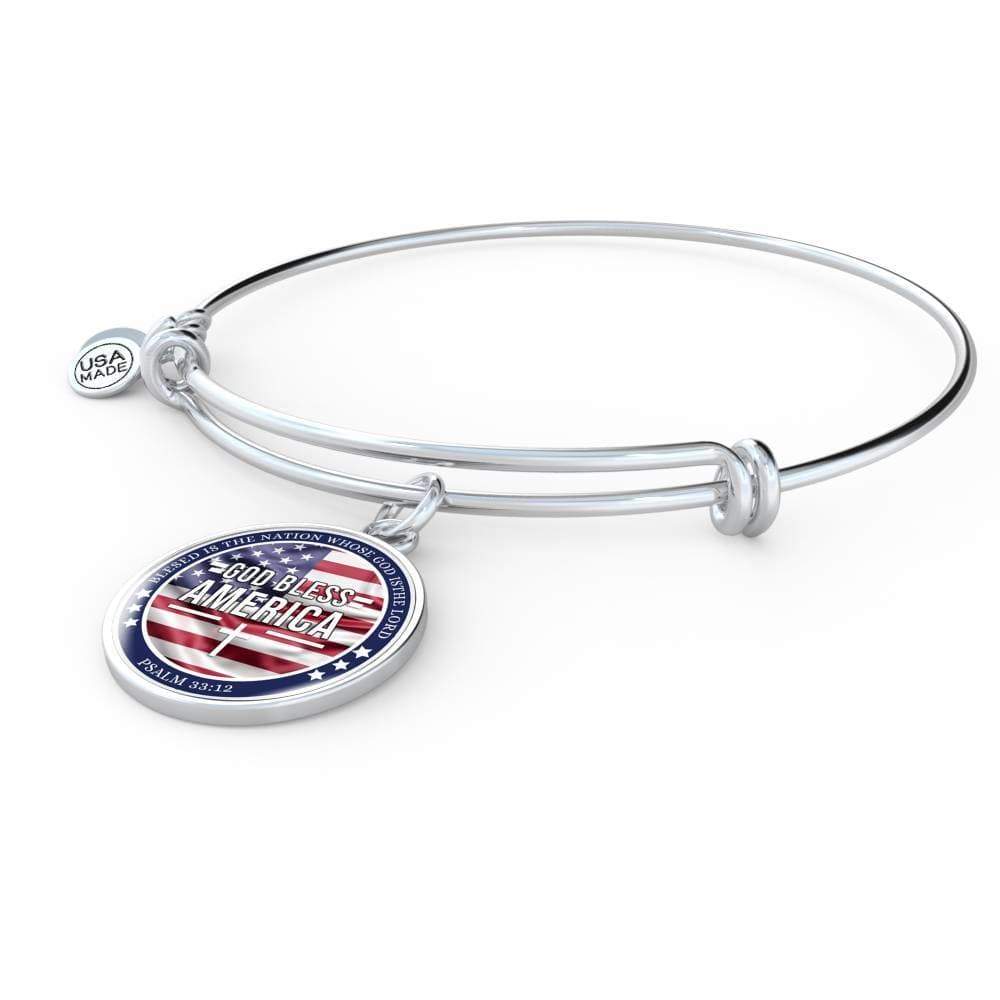 God Bless America Flag Stainless Steel or 18k Gold Circle Bangle Bracelet - Express Your Love Gifts