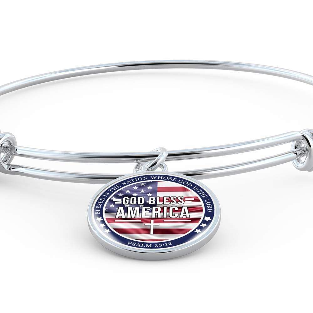 God Bless America Flag Stainless Steel or 18k Gold Circle Bangle Bracelet - Express Your Love Gifts