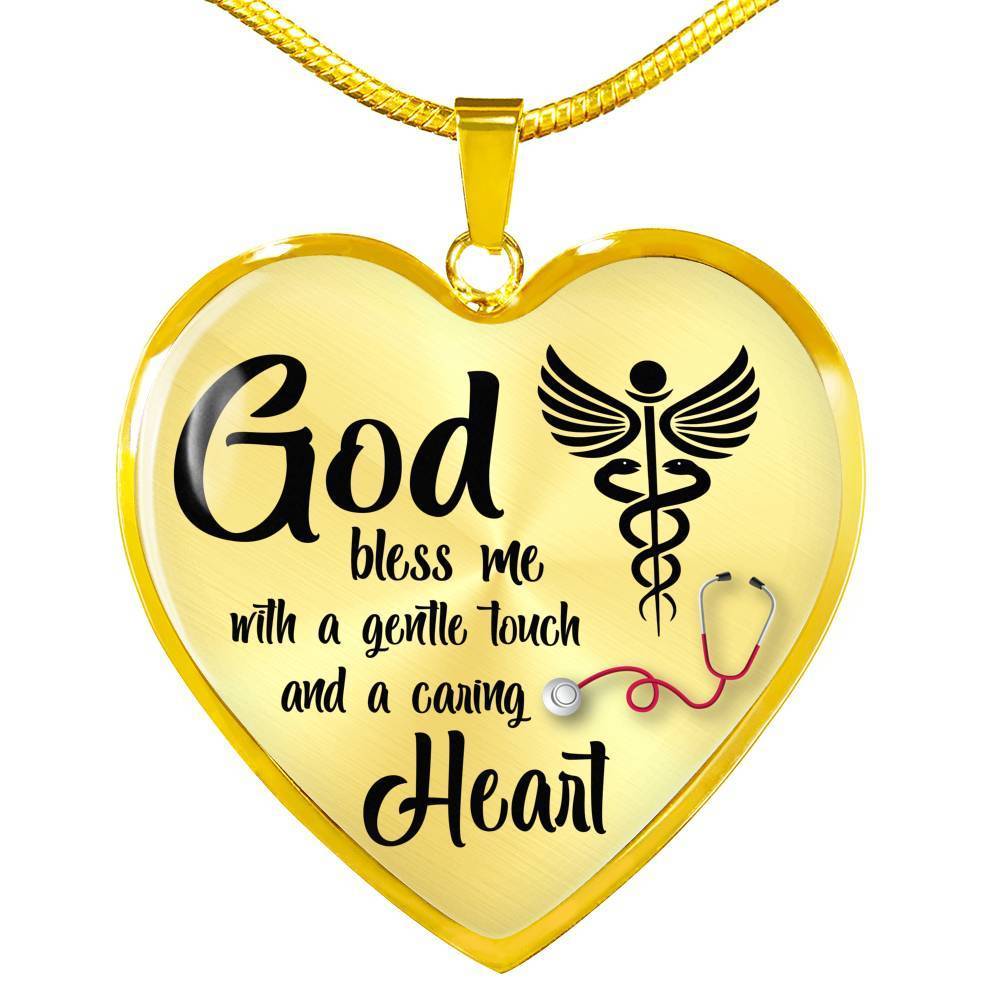 God Bless Me Nurse Heart Pendant Stainless Steel or 18k Gold 18-22"