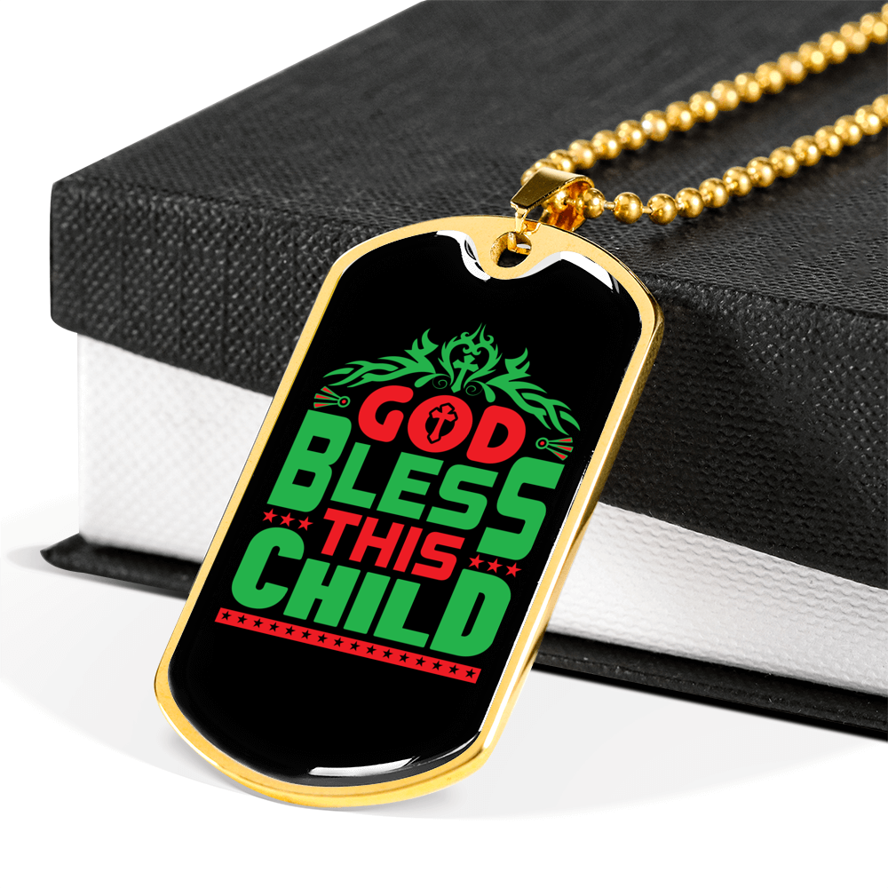 God Bless This Child Necklace Stainless Steel or 18k Gold Dog Tag 24" Chain-Express Your Love Gifts