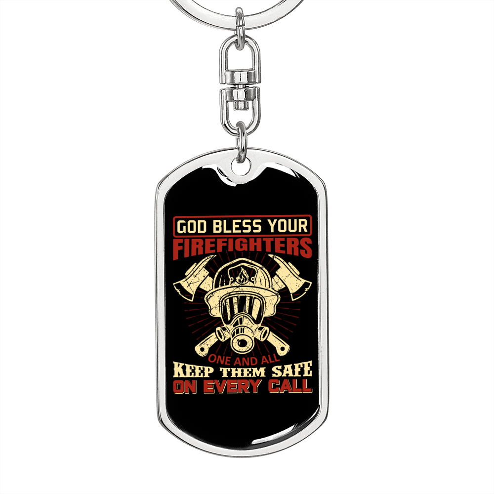 God Bless Your Firefighters Keychain Stainless Steel or 18k Gold Dog Tag Keyring-Express Your Love Gifts