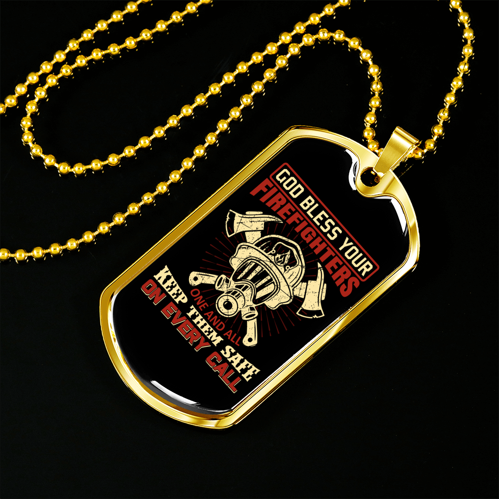 God Bless Your Firefighters Necklace Stainless Steel or 18k Gold Dog Tag 24" Chain-Express Your Love Gifts