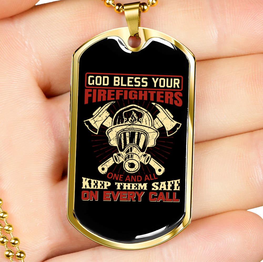God Bless Your Firefighters Necklace Stainless Steel or 18k Gold Dog Tag 24" Chain-Express Your Love Gifts