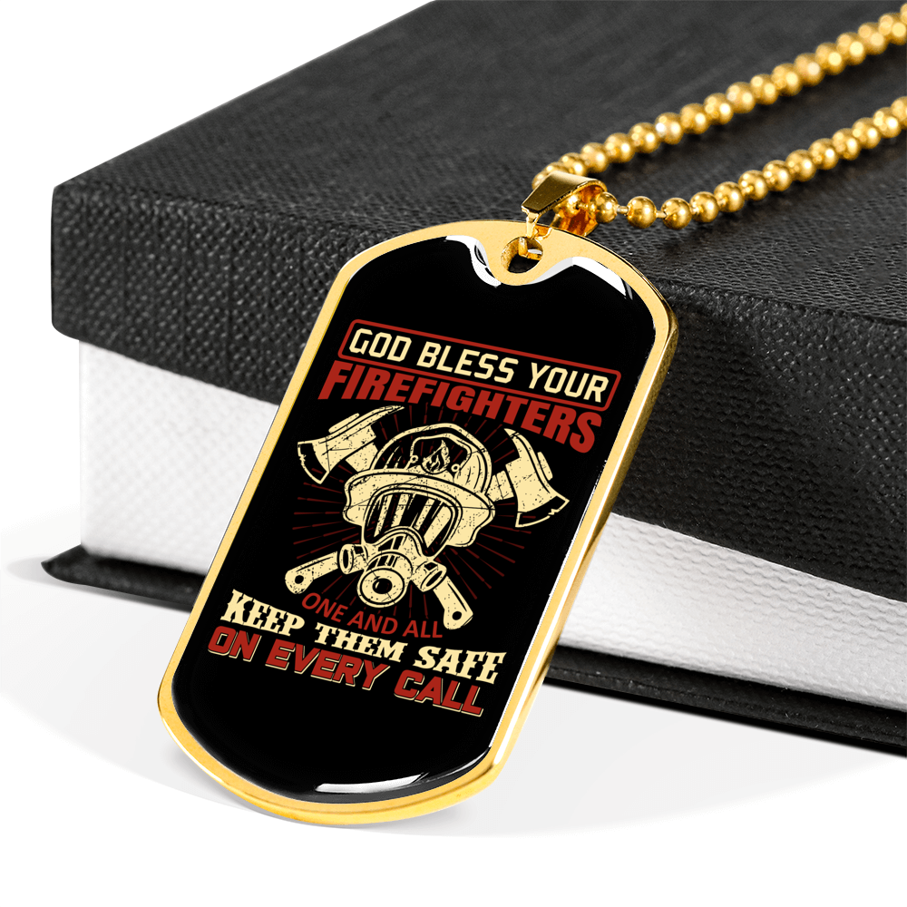 God Bless Your Firefighters Necklace Stainless Steel or 18k Gold Dog Tag 24" Chain-Express Your Love Gifts