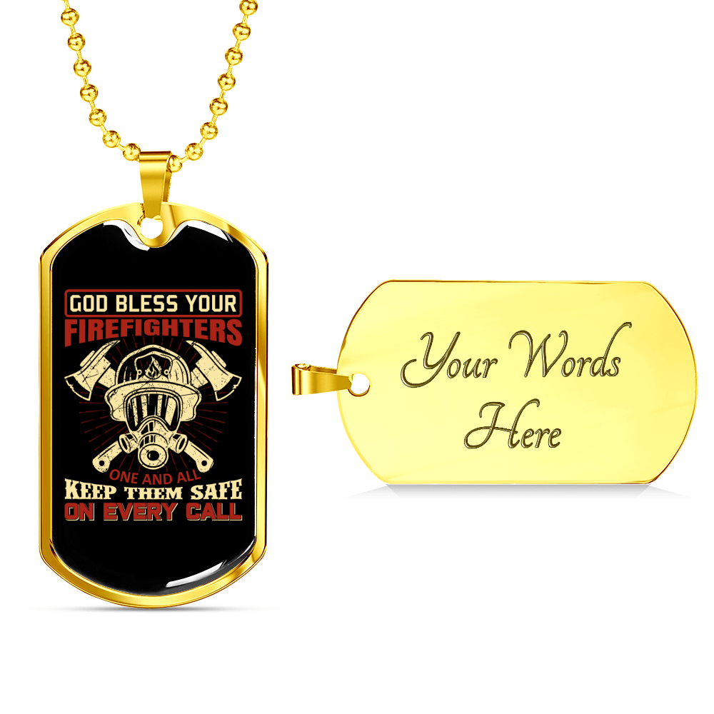 God Bless Your Firefighters Necklace Stainless Steel or 18k Gold Dog Tag 24" Chain-Express Your Love Gifts