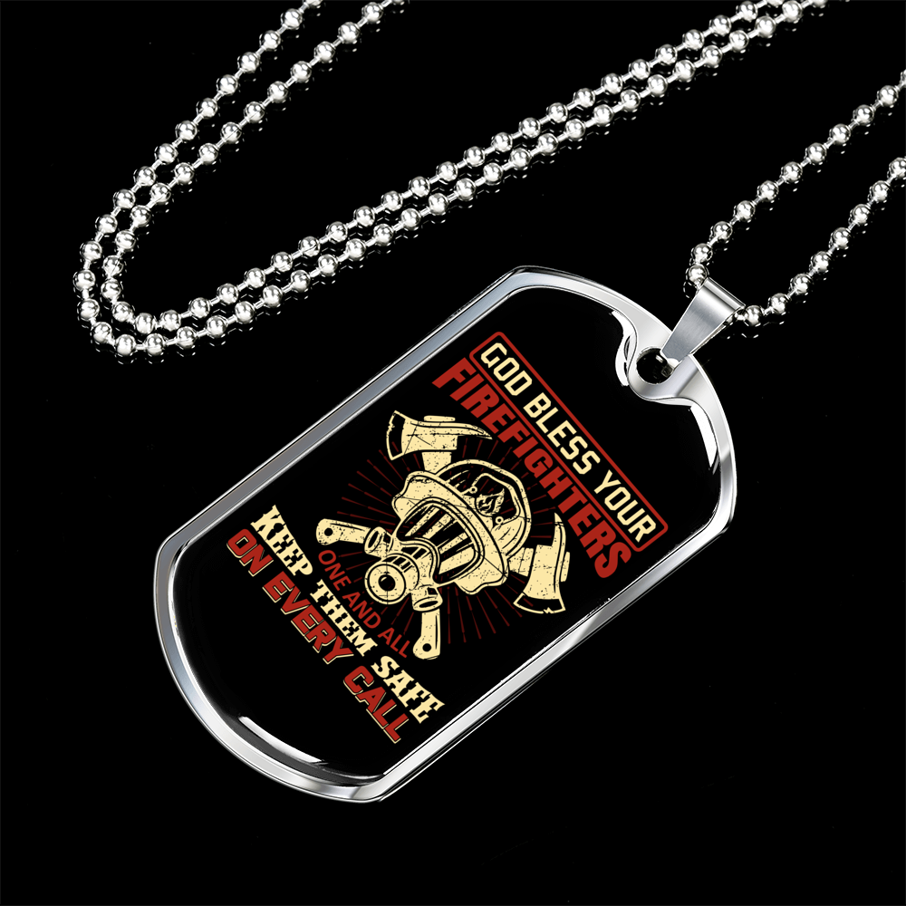 God Bless Your Firefighters Necklace Stainless Steel or 18k Gold Dog Tag 24" Chain-Express Your Love Gifts