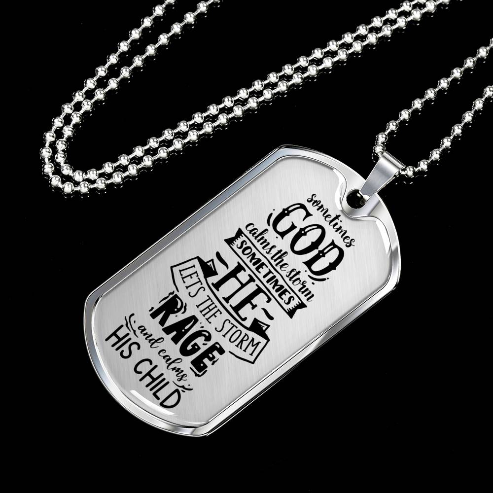God Calms The Storm Stainless Steel or 18k Gold Dog Tag 24"-Express Your Love Gifts