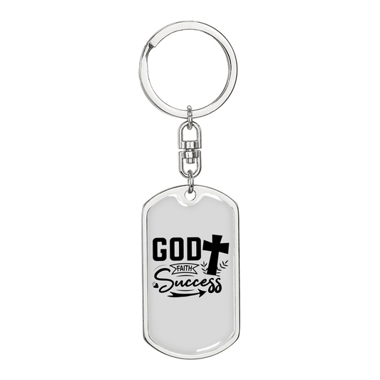 God Faith Success Arrow Cross Keychain Stainless Steel or 18k Gold Dog Tag Keyring-Express Your Love Gifts