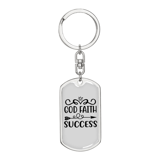 God Faith Success Arrows Keychain Stainless Steel or 18k Gold Dog Tag Keyring-Express Your Love Gifts