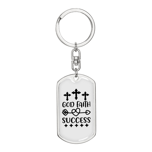God Faith Success Crosses Keychain Stainless Steel or 18k Gold Dog Tag Keyring-Express Your Love Gifts