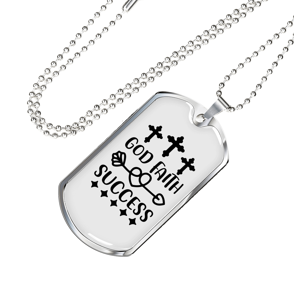 God Faith Success Crosses Necklace Stainless Steel or 18k Gold Dog Tag 24" Chain-Express Your Love Gifts