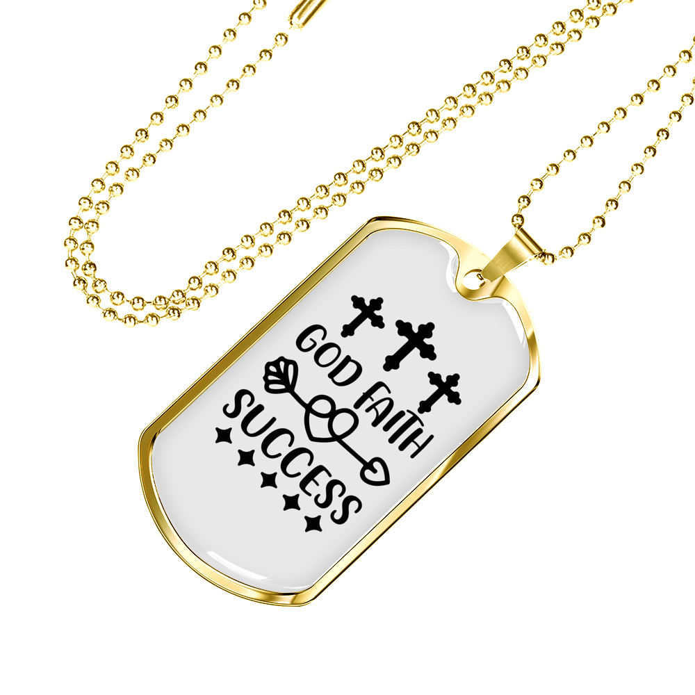 God Faith Success Crosses Necklace Stainless Steel or 18k Gold Dog Tag 24" Chain-Express Your Love Gifts