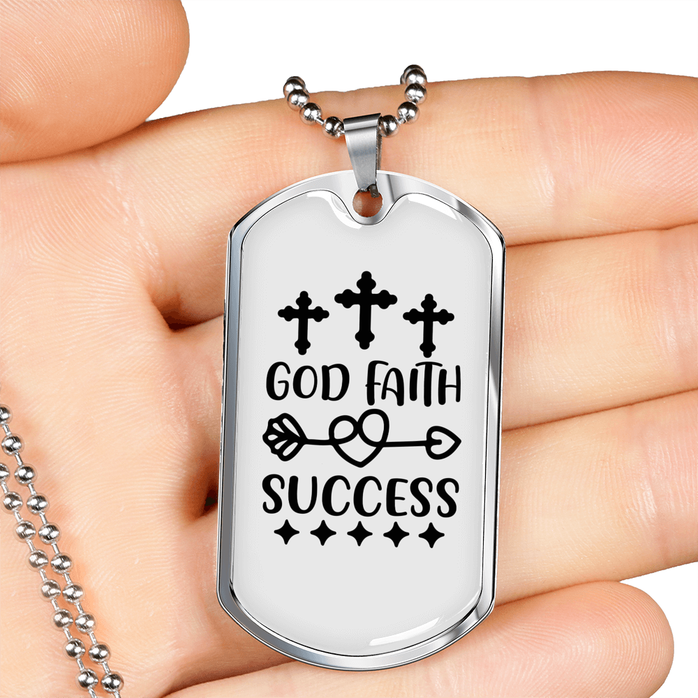 God Faith Success Crosses Necklace Stainless Steel or 18k Gold Dog Tag 24" Chain-Express Your Love Gifts