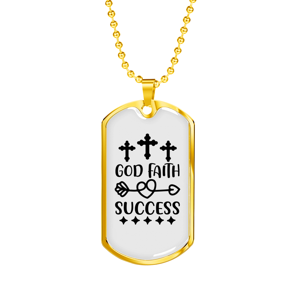 God Faith Success Crosses Necklace Stainless Steel or 18k Gold Dog Tag 24" Chain-Express Your Love Gifts