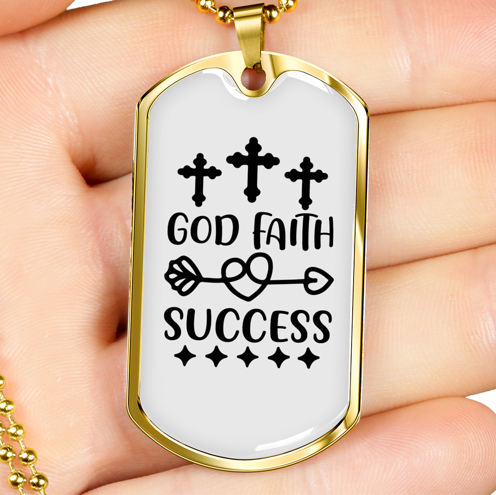 God Faith Success Crosses Necklace Stainless Steel or 18k Gold Dog Tag 24" Chain-Express Your Love Gifts