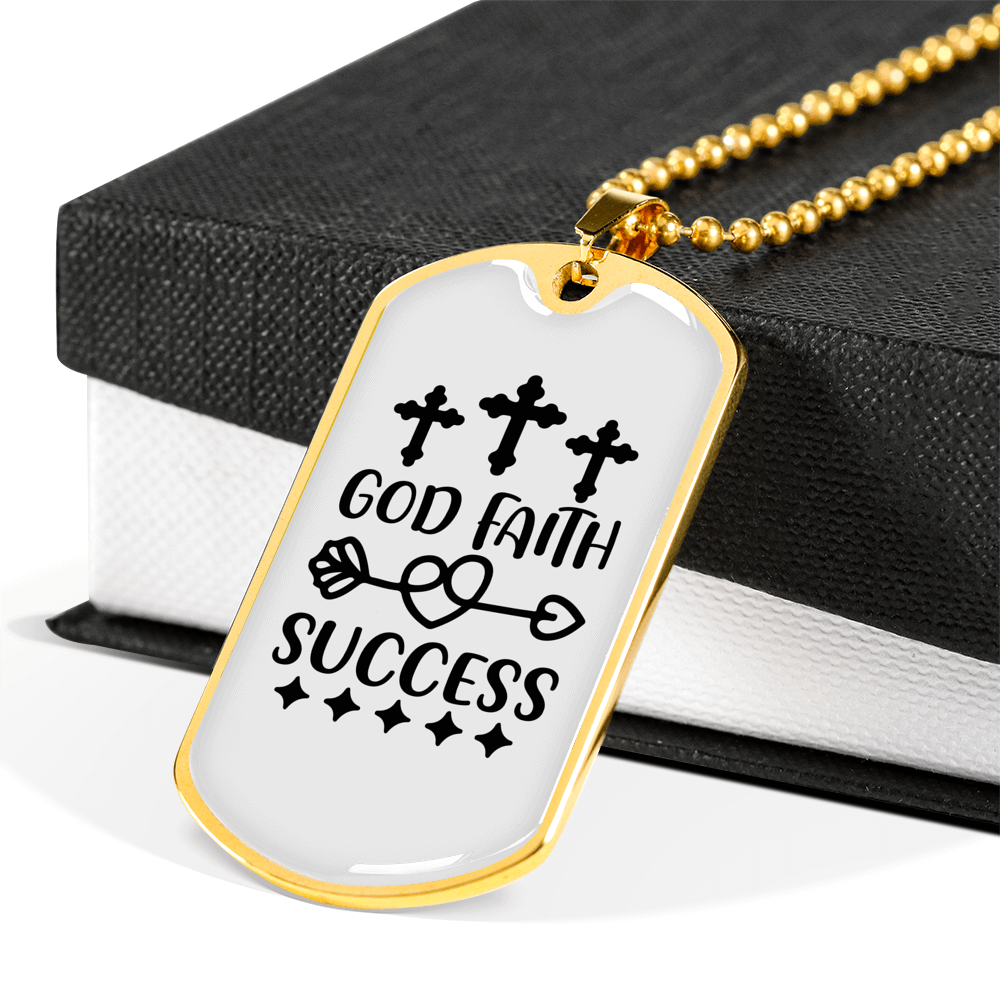 God Faith Success Crosses Necklace Stainless Steel or 18k Gold Dog Tag 24" Chain-Express Your Love Gifts