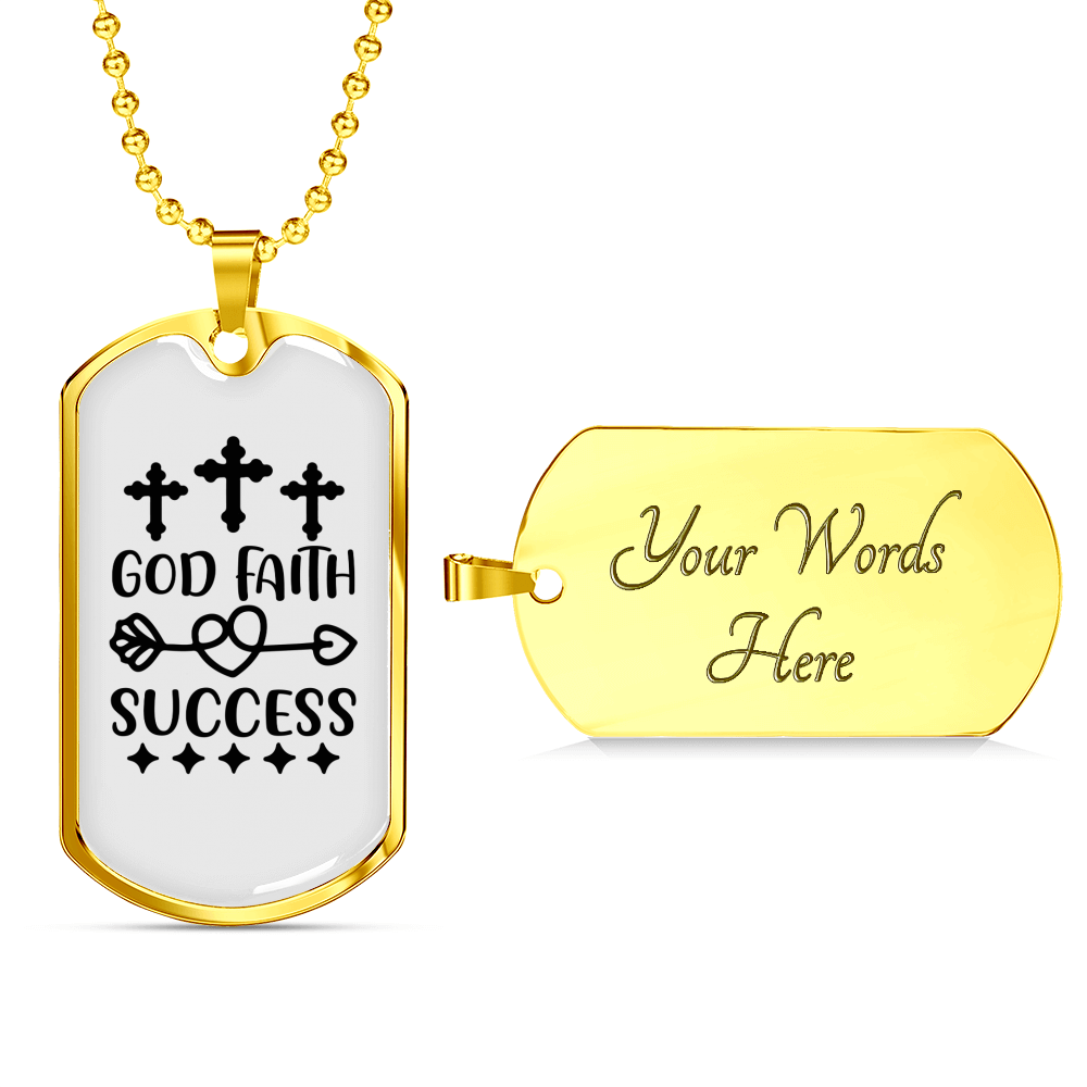 God Faith Success Crosses Necklace Stainless Steel or 18k Gold Dog Tag 24" Chain-Express Your Love Gifts