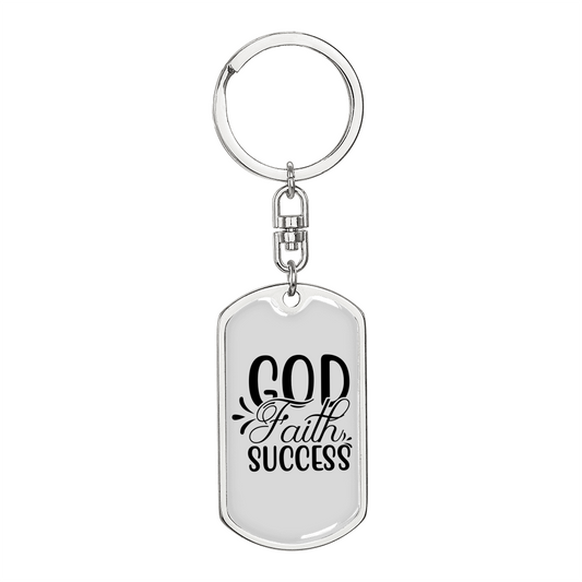 God Faith Success Keychain Stainless Steel or 18k Gold Dog Tag Keyring-Express Your Love Gifts