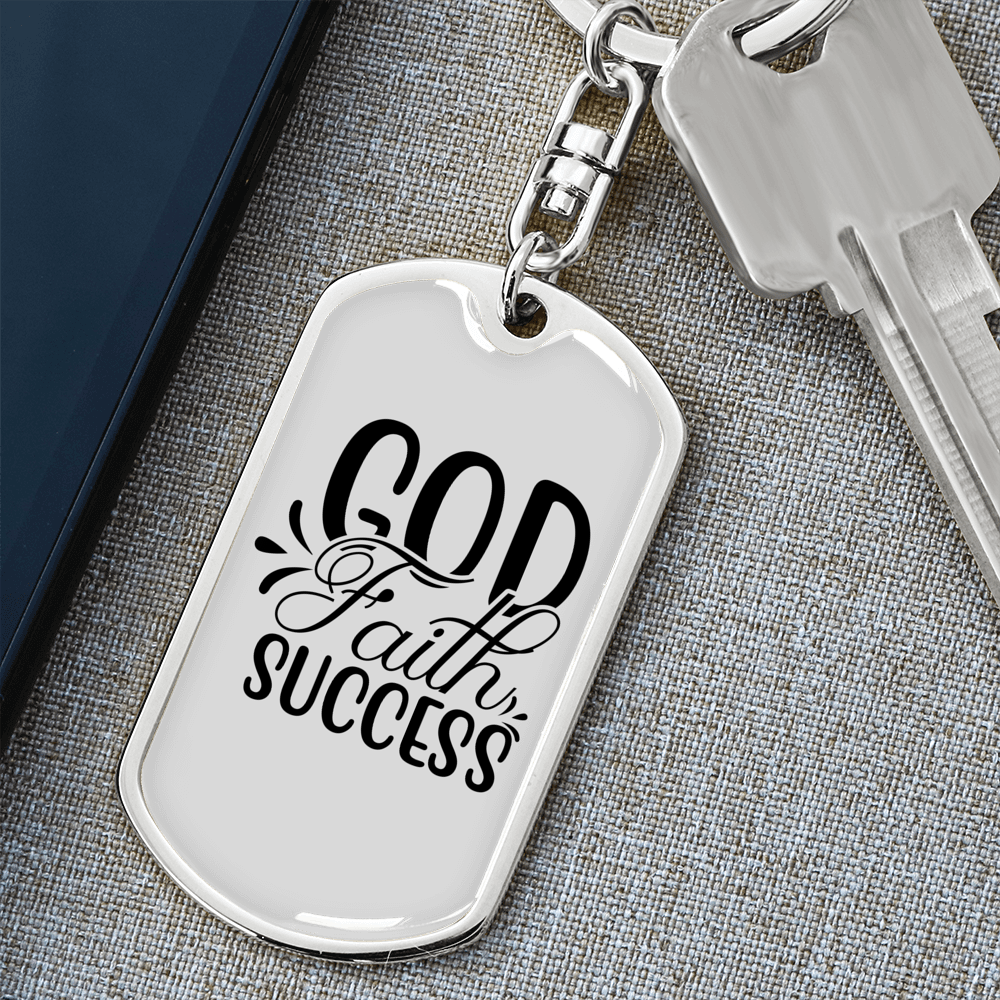 God Faith Success Keychain Stainless Steel or 18k Gold Dog Tag Keyring-Express Your Love Gifts