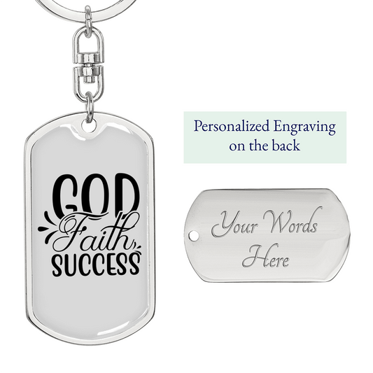 God Faith Success Keychain Stainless Steel or 18k Gold Dog Tag Keyring-Express Your Love Gifts