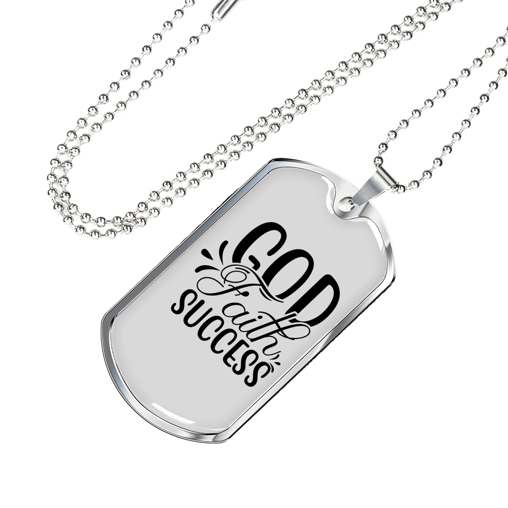 God Faith Success Necklace Stainless Steel or 18k Gold Dog Tag 24" Chain-Express Your Love Gifts
