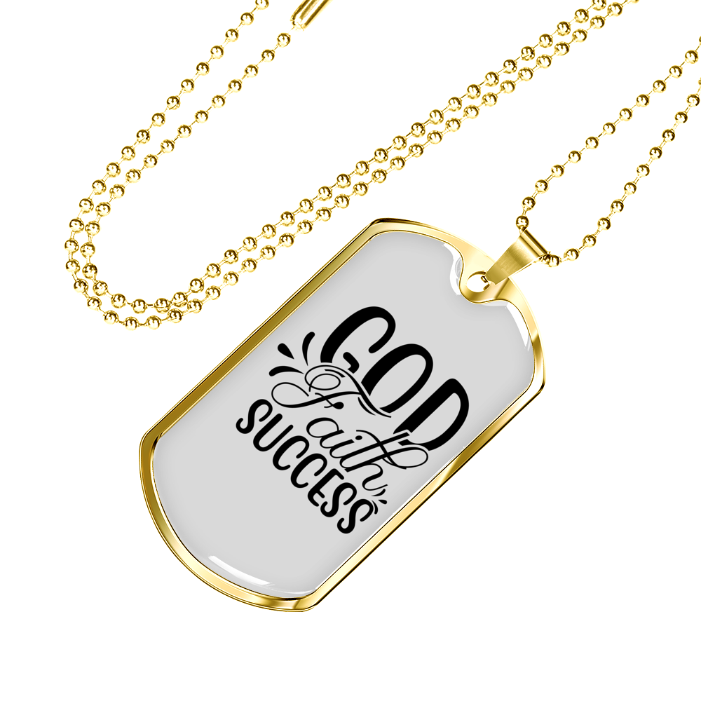 God Faith Success Necklace Stainless Steel or 18k Gold Dog Tag 24" Chain-Express Your Love Gifts