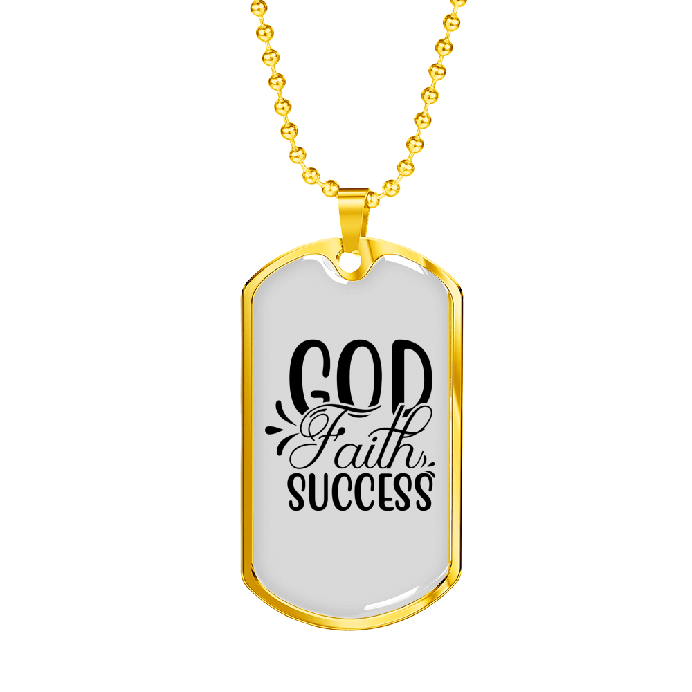 God Faith Success Necklace Stainless Steel or 18k Gold Dog Tag 24" Chain-Express Your Love Gifts