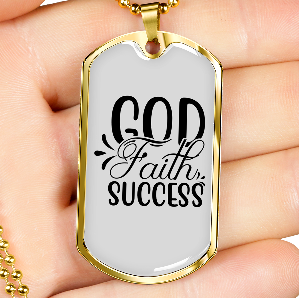 God Faith Success Necklace Stainless Steel or 18k Gold Dog Tag 24" Chain-Express Your Love Gifts