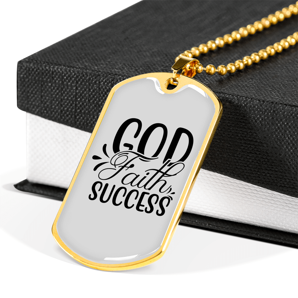 God Faith Success Necklace Stainless Steel or 18k Gold Dog Tag 24" Chain-Express Your Love Gifts