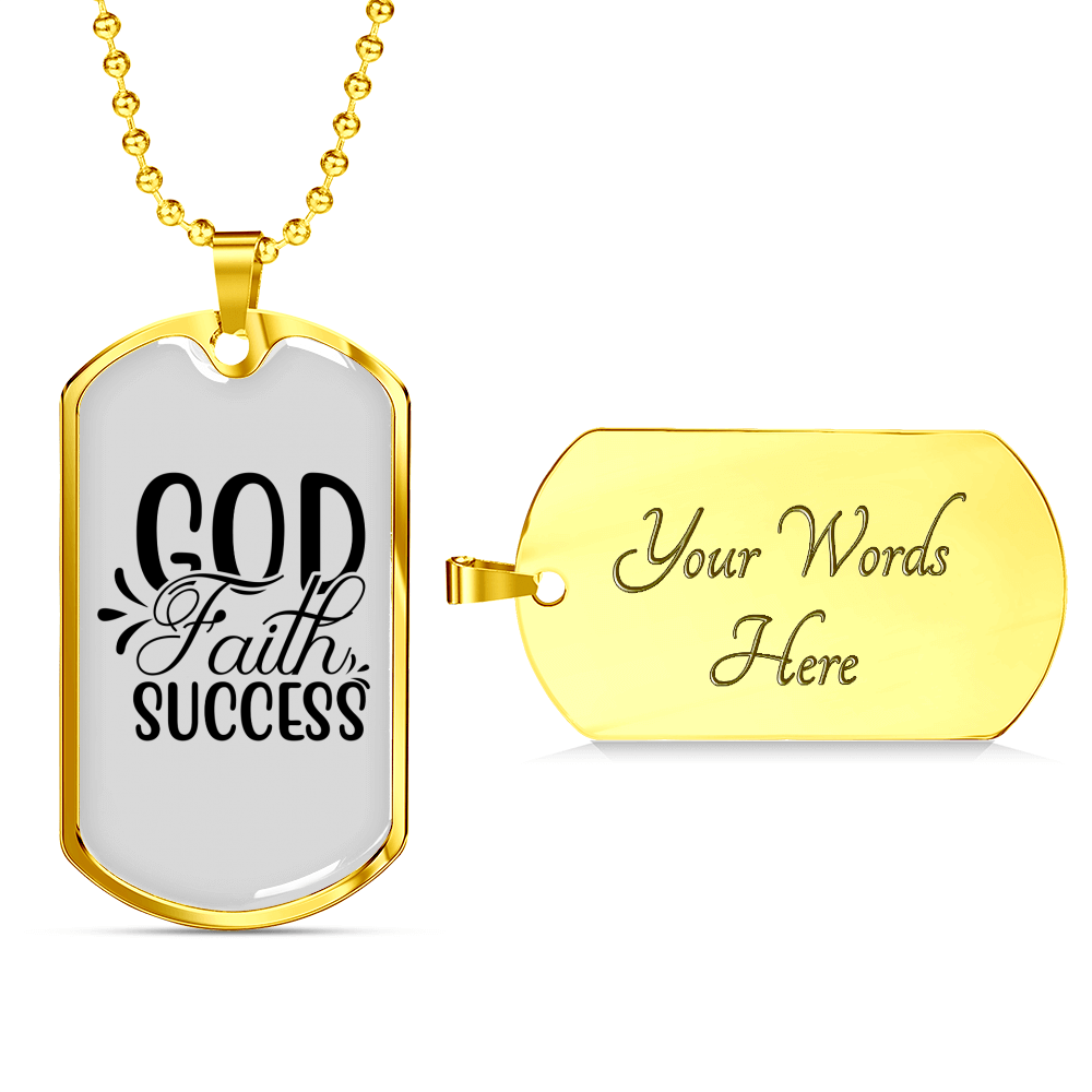 God Faith Success Necklace Stainless Steel or 18k Gold Dog Tag 24" Chain-Express Your Love Gifts