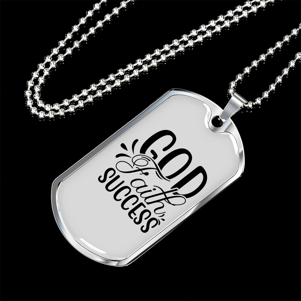 God Faith Success Necklace Stainless Steel or 18k Gold Dog Tag 24" Chain-Express Your Love Gifts