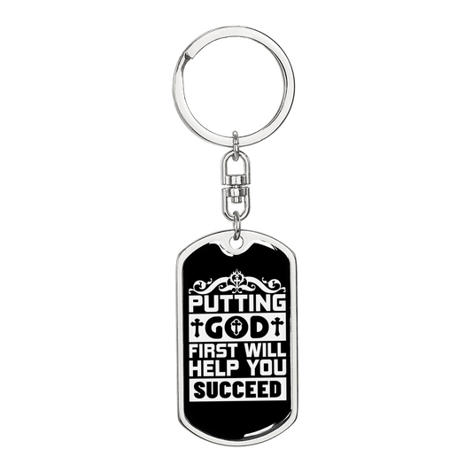 God First Keychain Stainless Steel or 18k Gold Dog Tag Keyring-Express Your Love Gifts