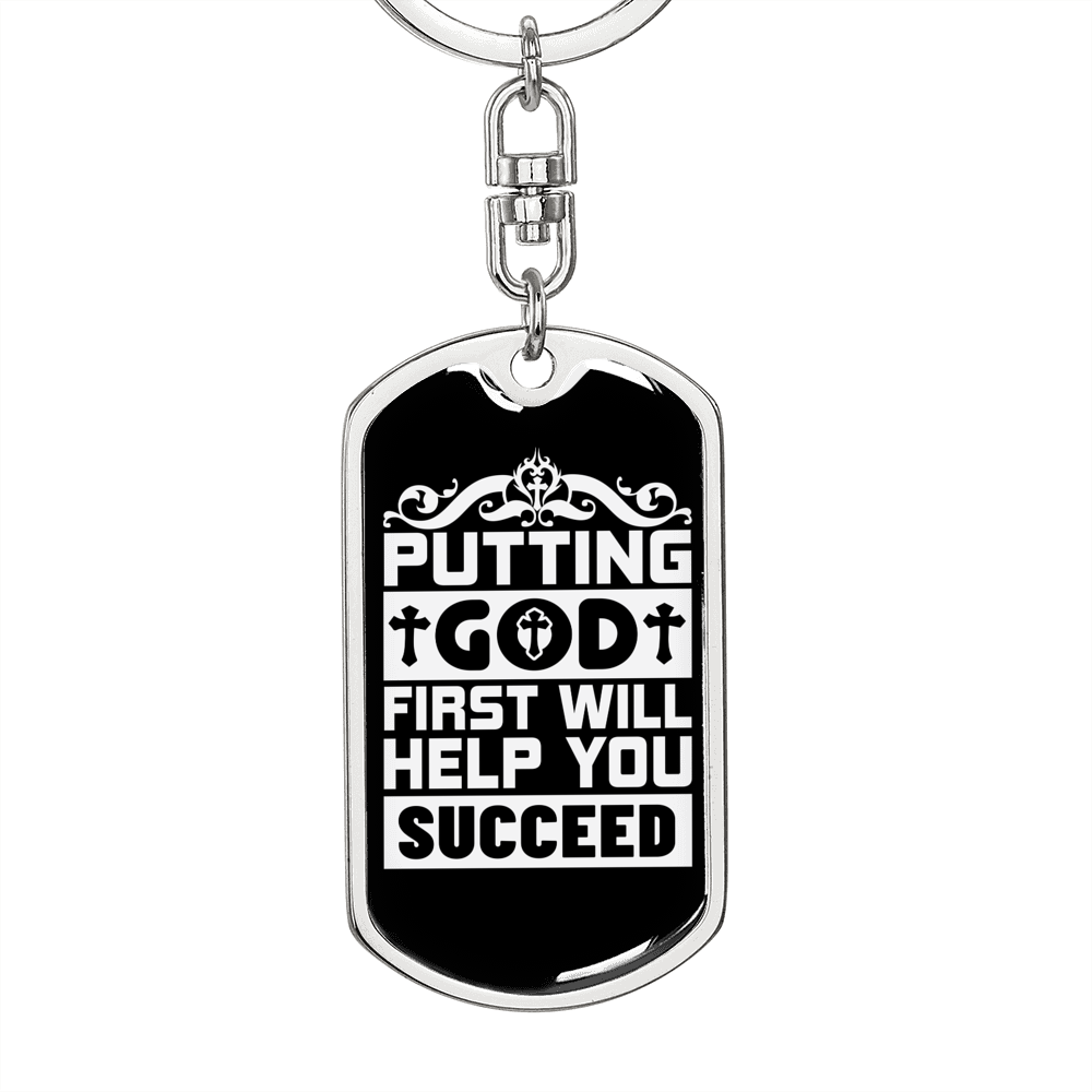 God First Keychain Stainless Steel or 18k Gold Dog Tag Keyring-Express Your Love Gifts