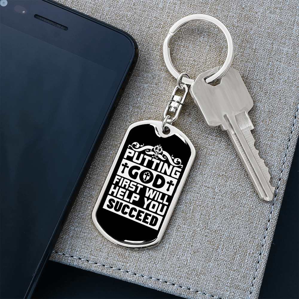 God First Keychain Stainless Steel or 18k Gold Dog Tag Keyring-Express Your Love Gifts