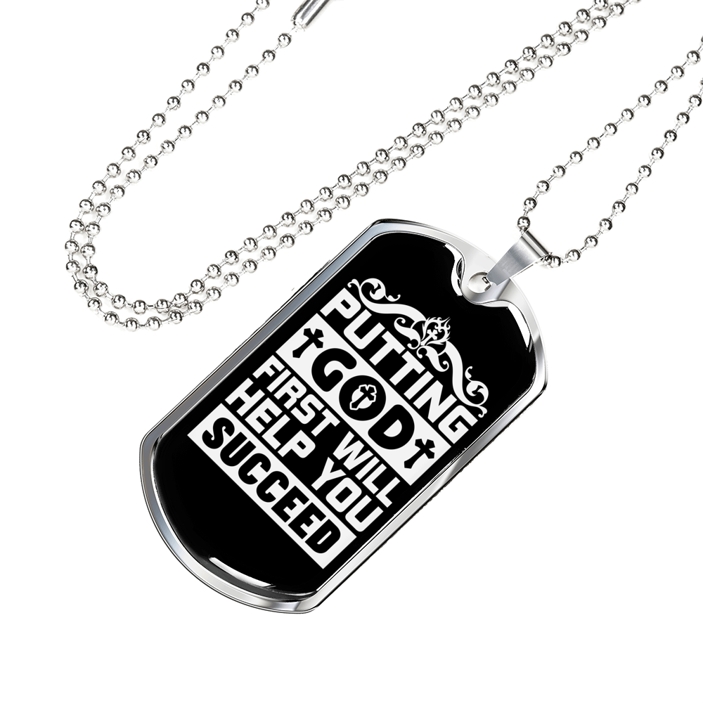 God First Necklace Stainless Steel or 18k Gold Dog Tag 24" Chain-Express Your Love Gifts