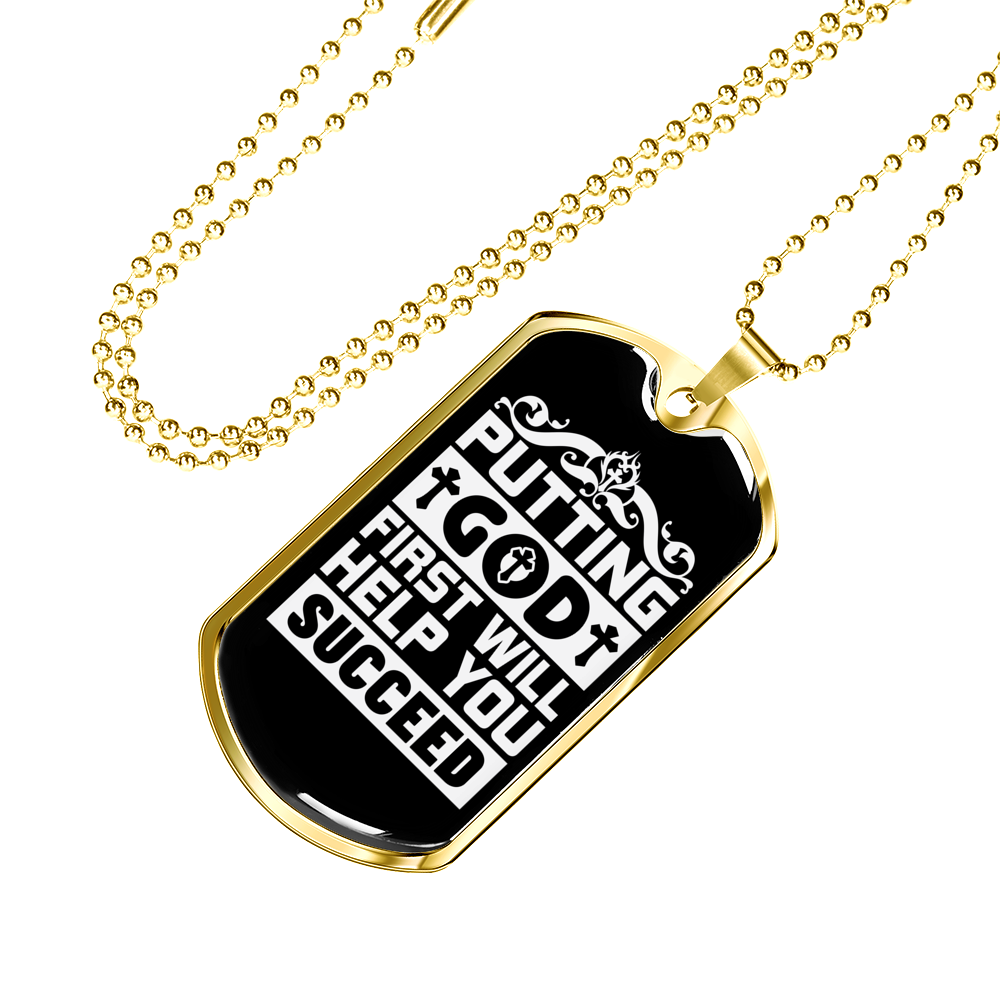 God First Necklace Stainless Steel or 18k Gold Dog Tag 24" Chain-Express Your Love Gifts