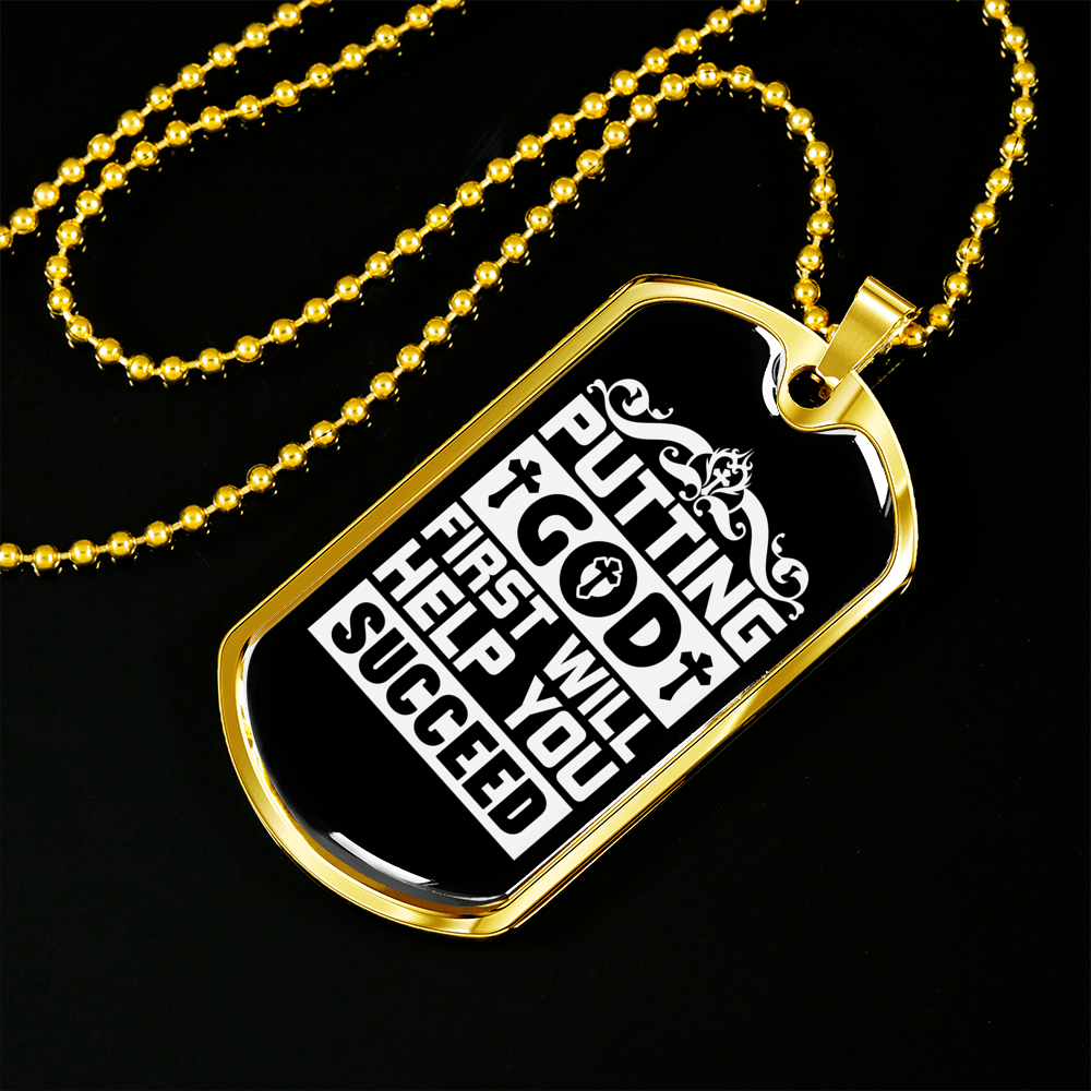 God First Necklace Stainless Steel or 18k Gold Dog Tag 24" Chain-Express Your Love Gifts