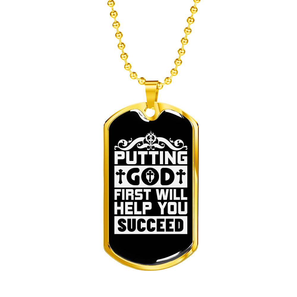 God First Necklace Stainless Steel or 18k Gold Dog Tag 24" Chain-Express Your Love Gifts