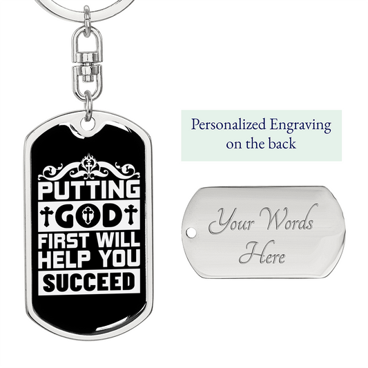 God First Will Help Keychain Stainless Steel or 18k Gold Dog Tag Keyring-Express Your Love Gifts