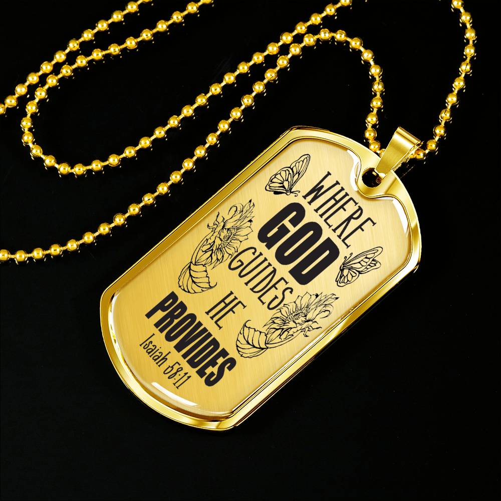 God Guides & Provides Necklace Stainless Steel or 18k Gold Dog Tag 24"-Express Your Love Gifts