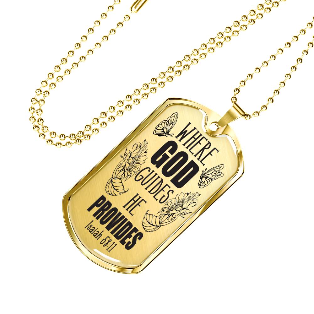 God Guides & Provides Necklace Stainless Steel or 18k Gold Dog Tag 24"-Express Your Love Gifts