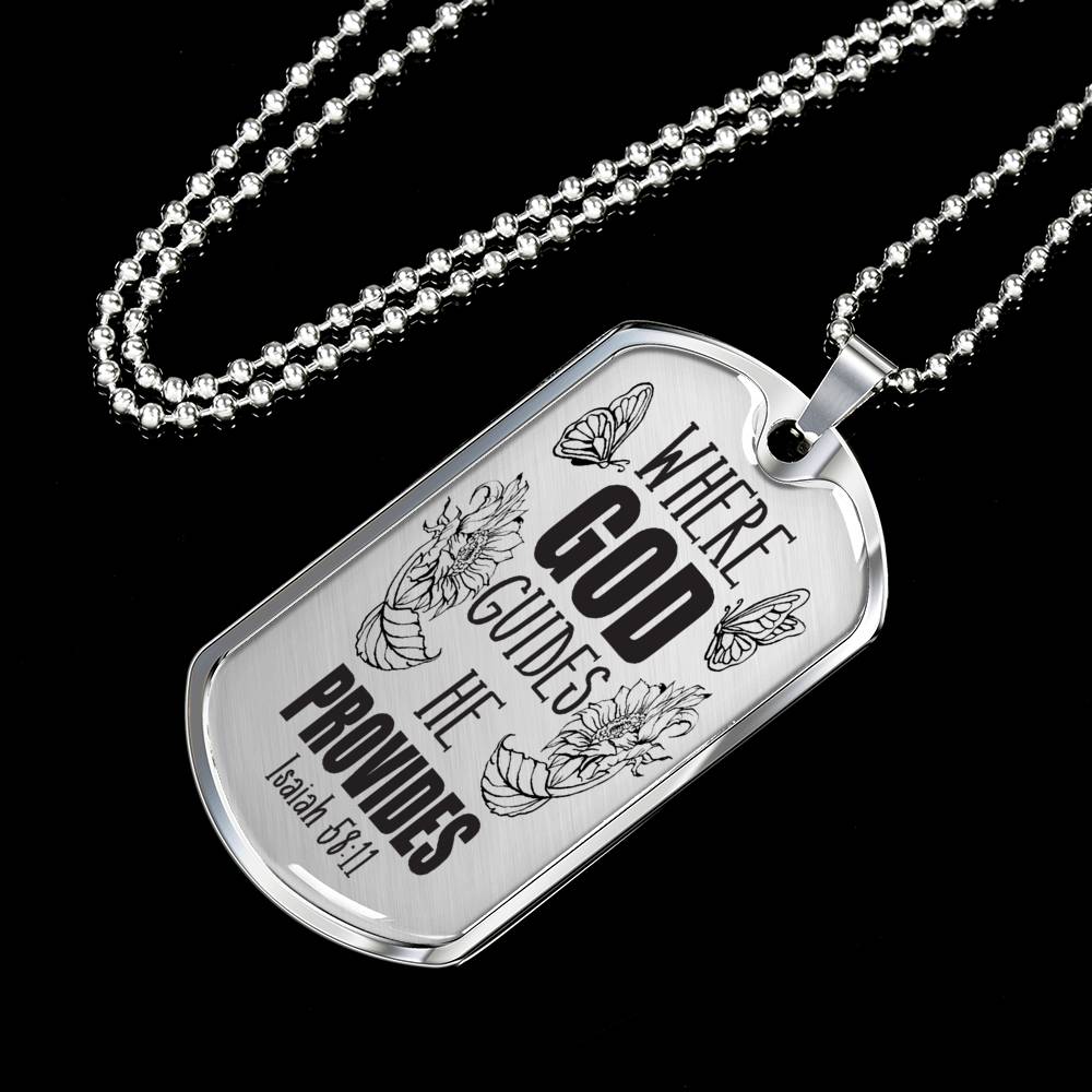 God Guides & Provides Necklace Stainless Steel or 18k Gold Dog Tag 24"-Express Your Love Gifts