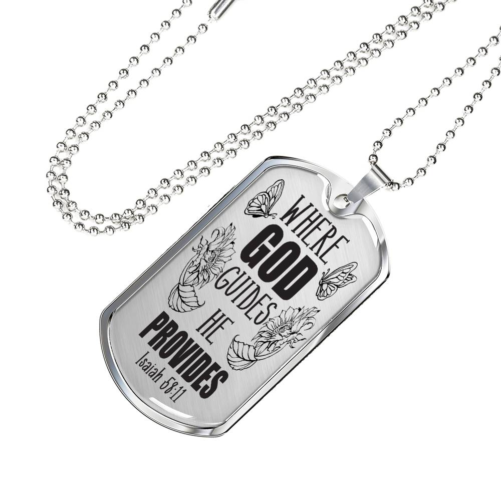 God Guides & Provides Necklace Stainless Steel or 18k Gold Dog Tag 24"-Express Your Love Gifts