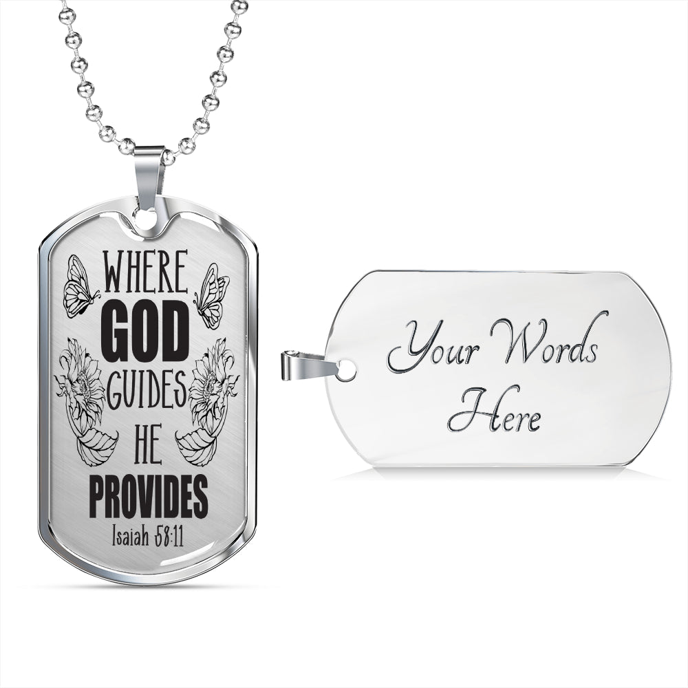 God Guides & Provides Necklace Stainless Steel or 18k Gold Dog Tag 24"-Express Your Love Gifts
