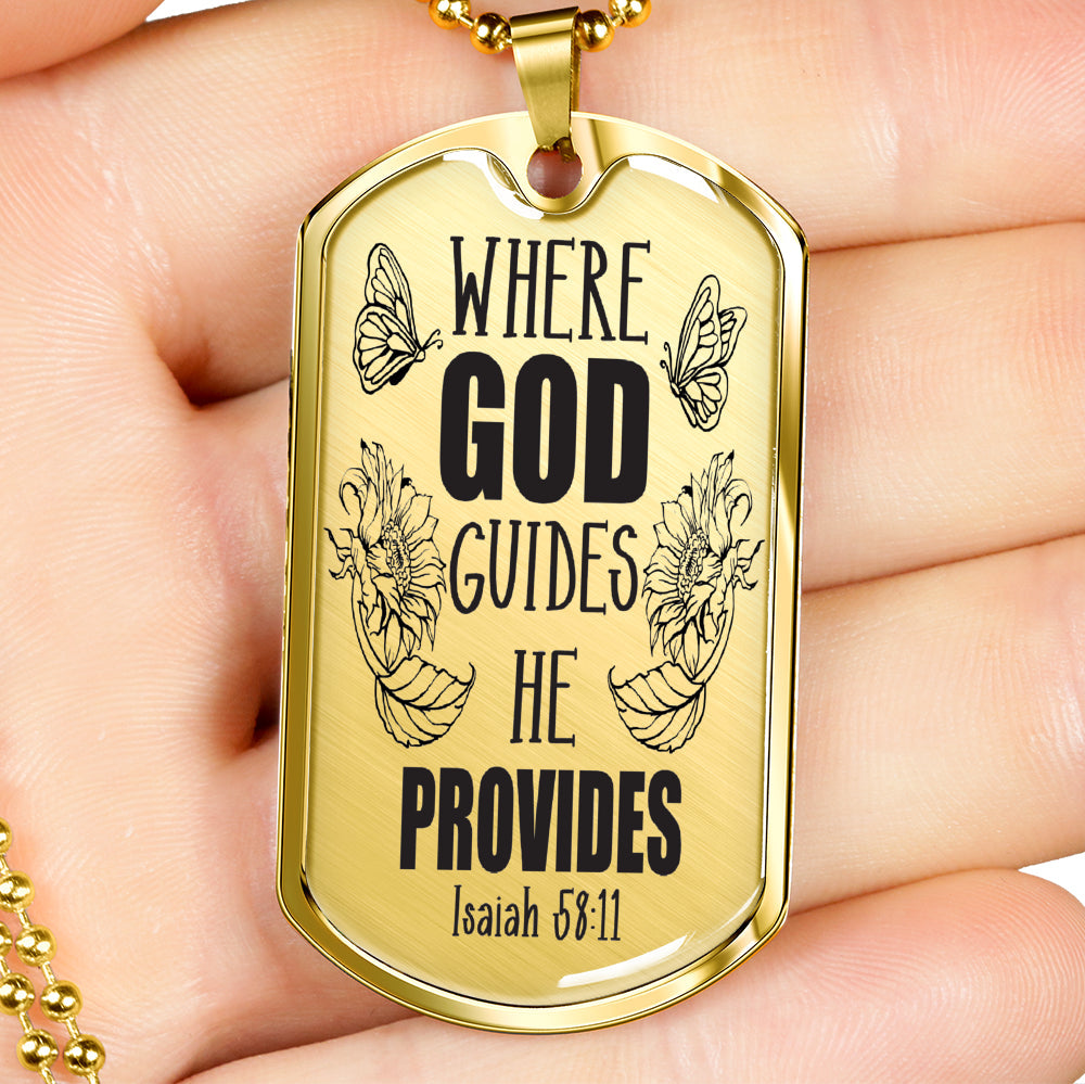 God Guides & Provides Necklace Stainless Steel or 18k Gold Dog Tag 24"-Express Your Love Gifts