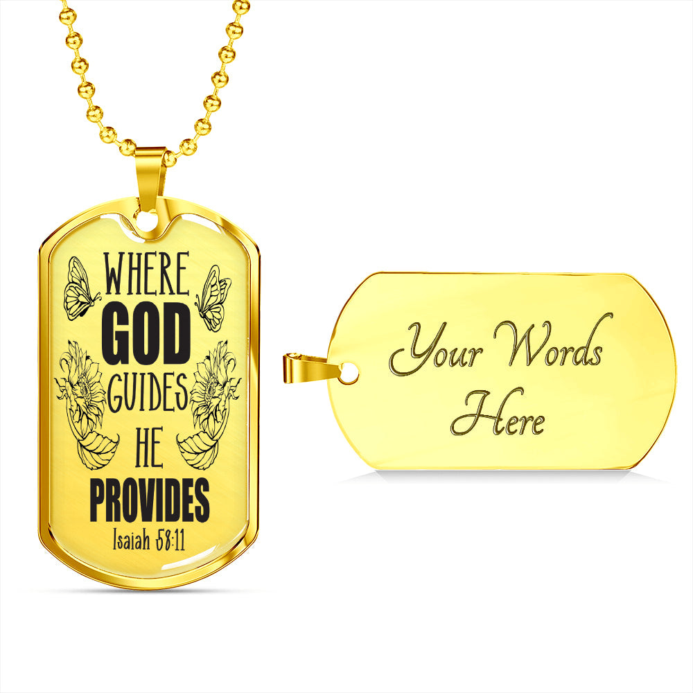 God Guides & Provides Necklace Stainless Steel or 18k Gold Dog Tag 24"-Express Your Love Gifts