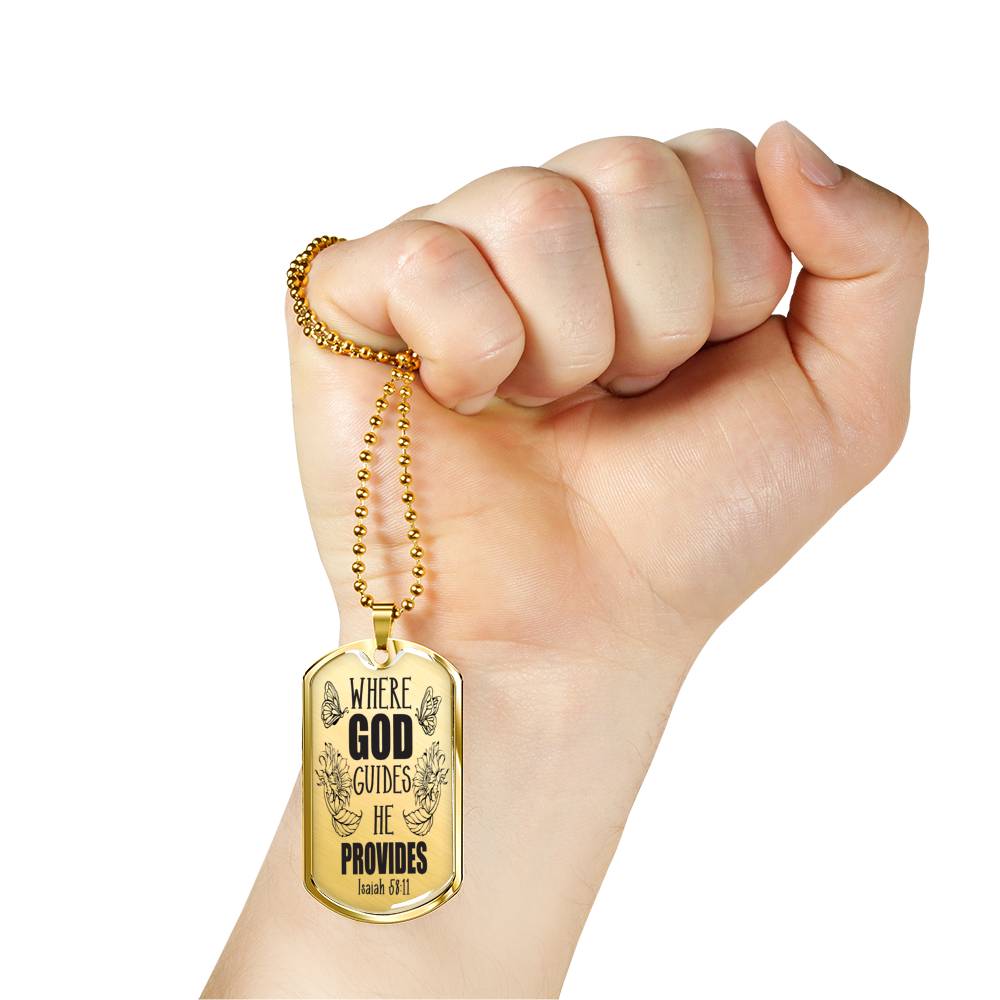 God Guides & Provides Necklace Stainless Steel or 18k Gold Dog Tag 24"-Express Your Love Gifts