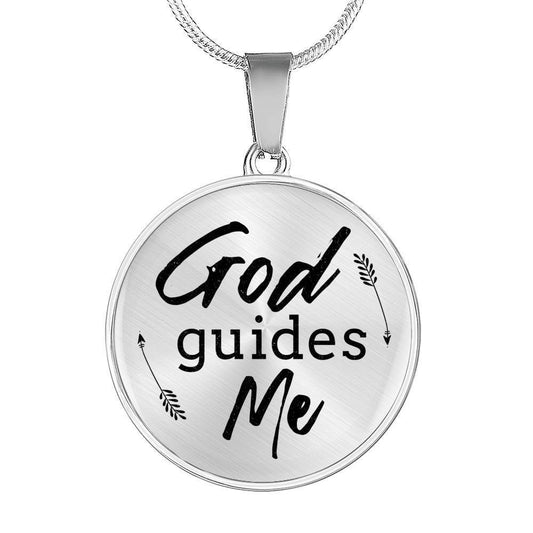God Guides Me Bible Verse Circle Necklace Stainless Steel or 18k Gold 18-22"